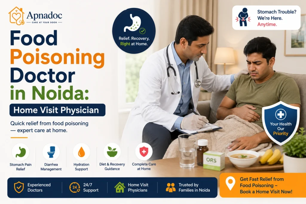 Doctor treating food poisoning patient at home
