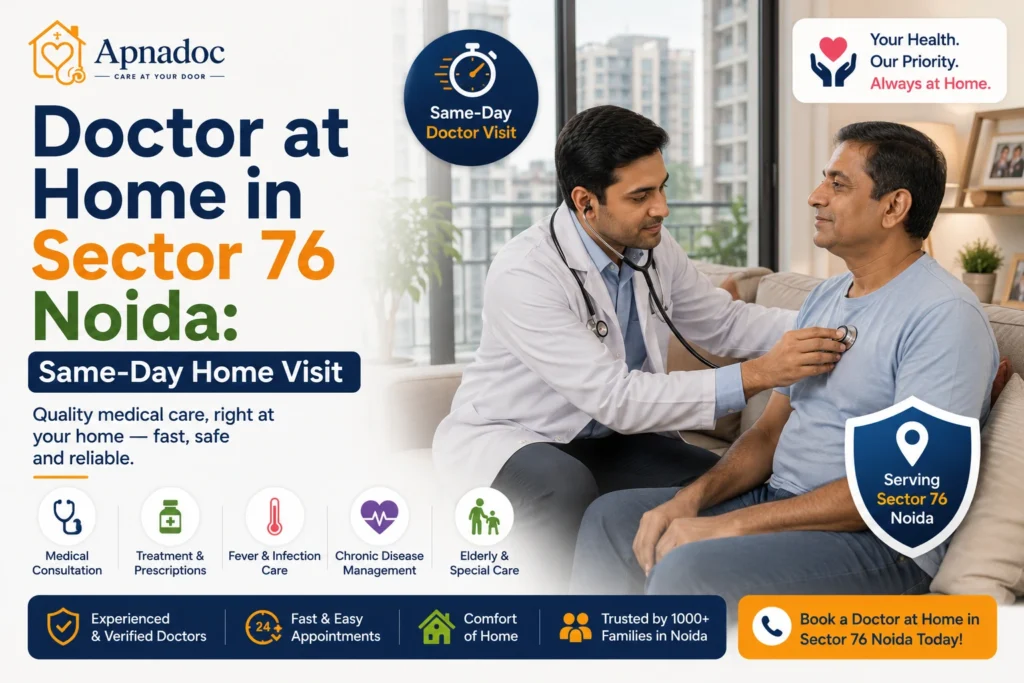 Doctor examining patient at home in Sector 76 Noida