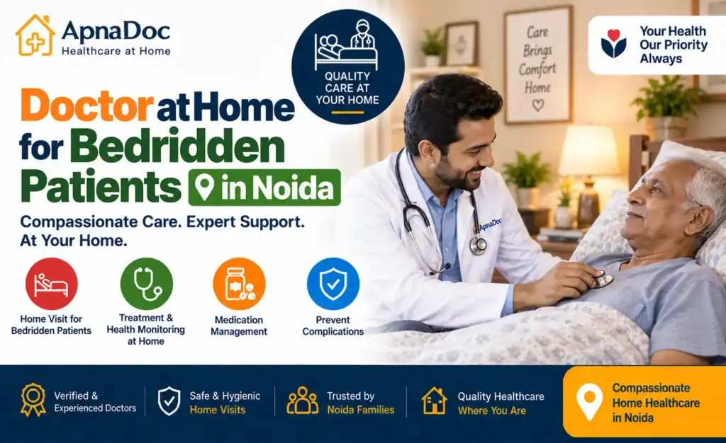 Doctor examining a bedridden patient at home in Noida