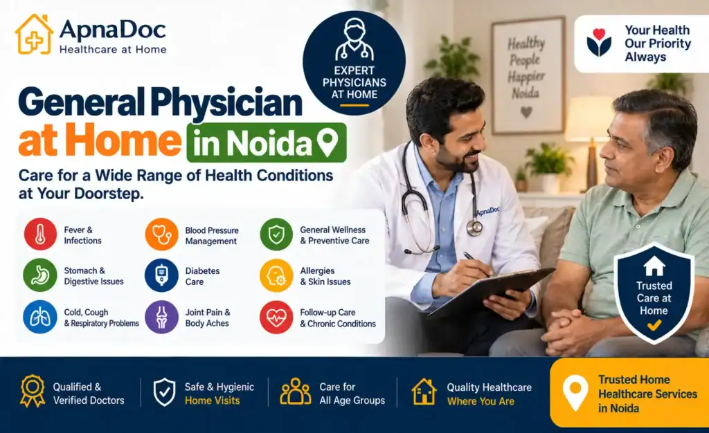 General physician treating a patient at home in Noida